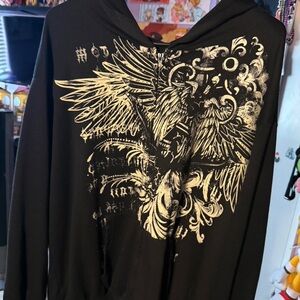 Black Hoodie with Intricate White Graphic